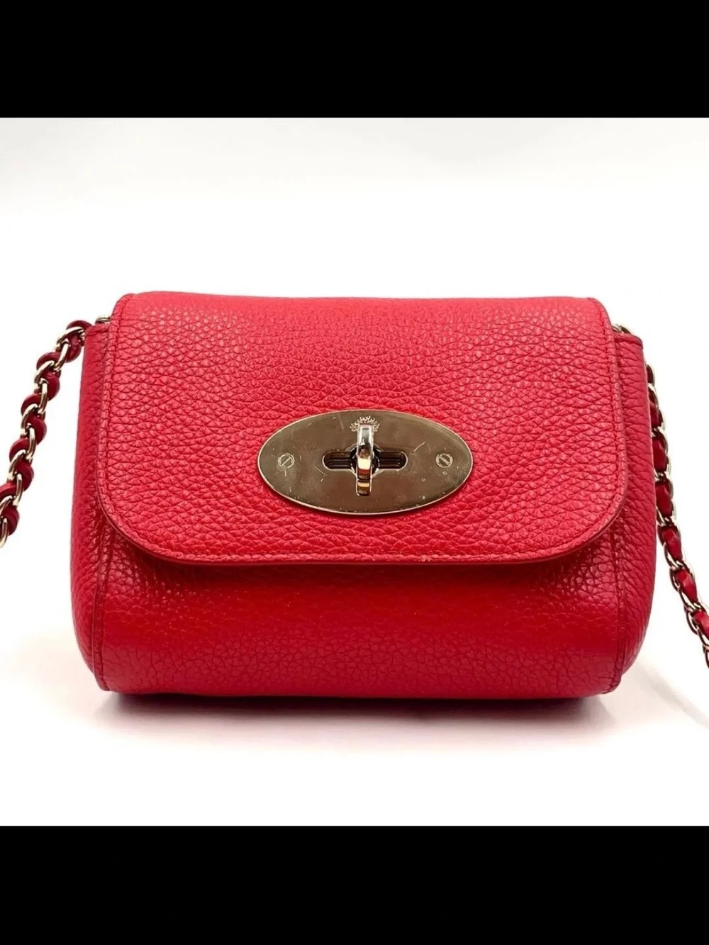 Mulberry Red Pebbled Leather Mini Crossbody with Chain Strap